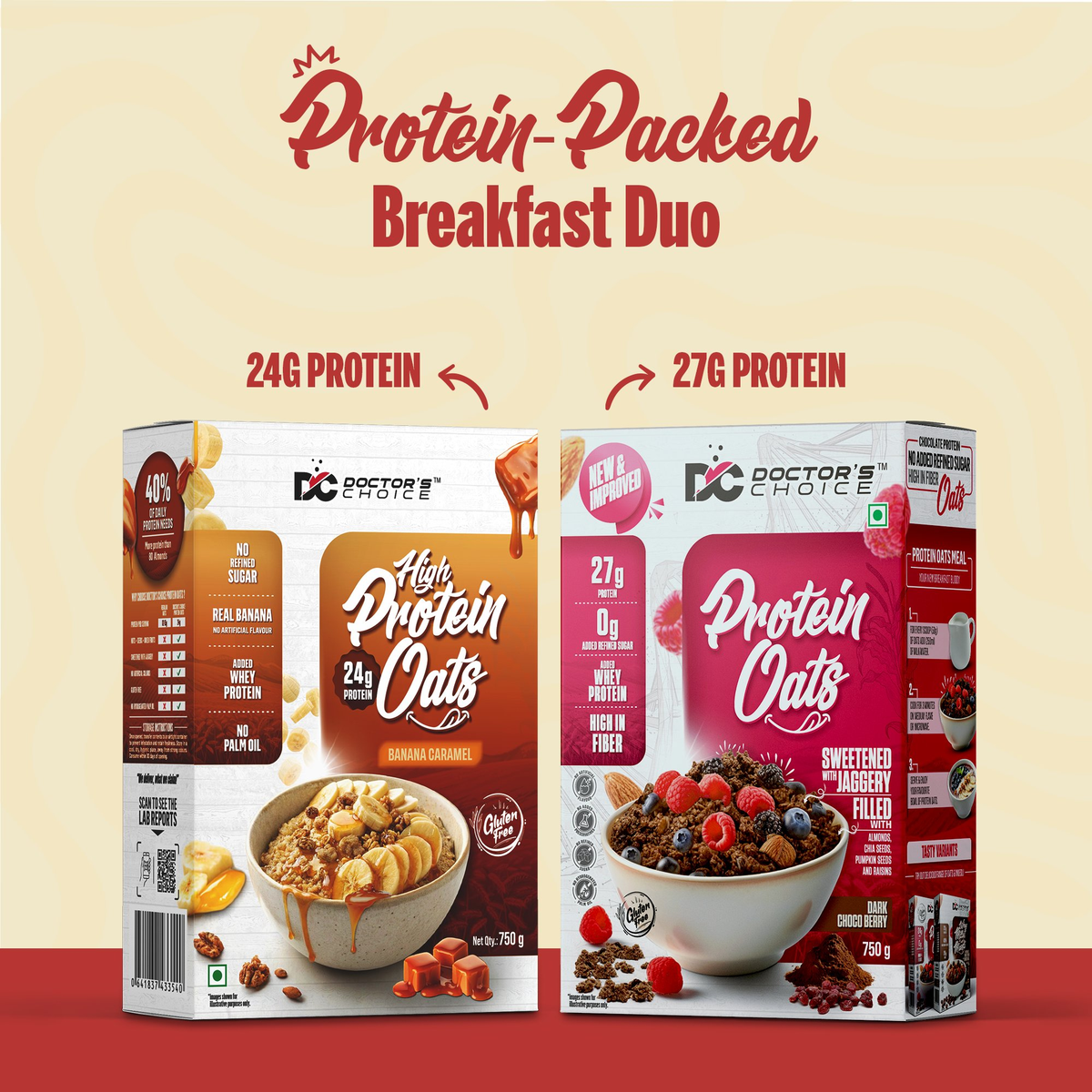 Image 2 of Doctor's Choice Protein Oats Combo – Banana Caramel & Chocolate Protein Oats