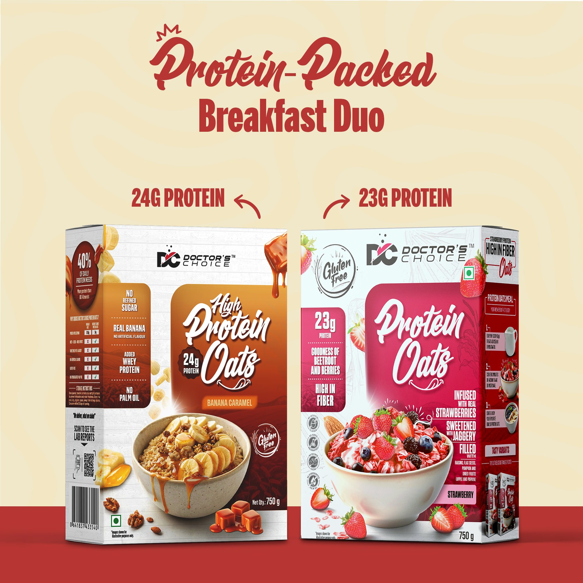 Image 2 of Doctor's Choice Protein Oats Combo – Banana Caramel & Strawberry Protein Oats