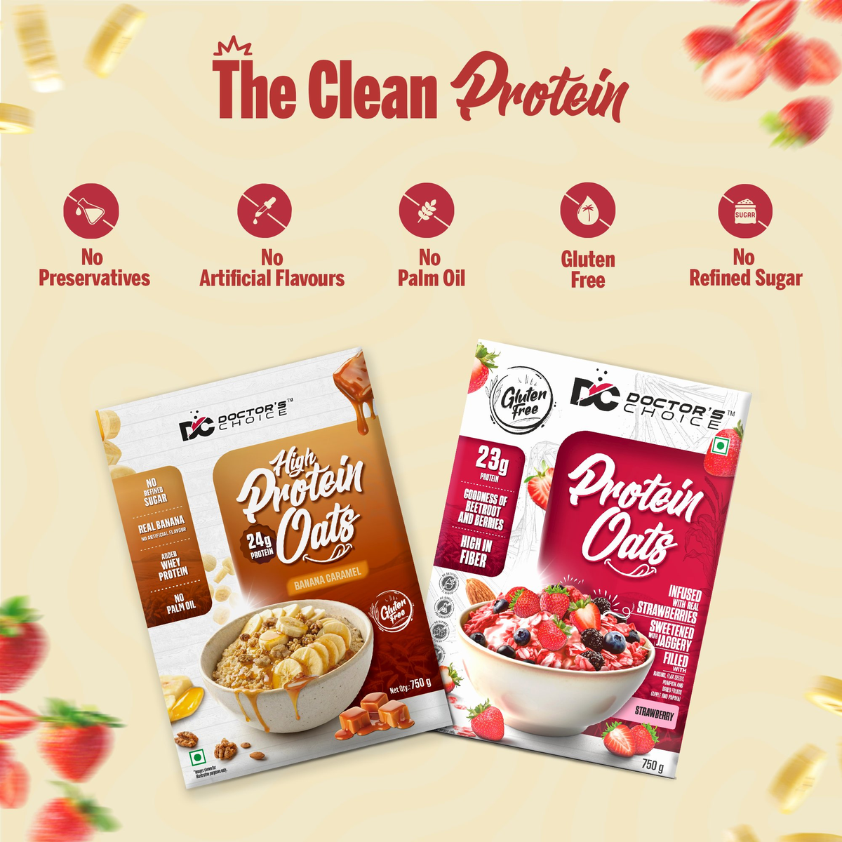 Image 4 of Doctor's Choice Protein Oats Combo – Banana Caramel & Strawberry Protein Oats
