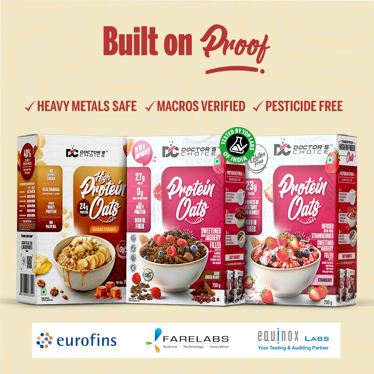 Image 4 of Doctor's Choice Protein Oats Combo – Banana Caramel + Dark Chocoberry + Strawberry (each 750g)