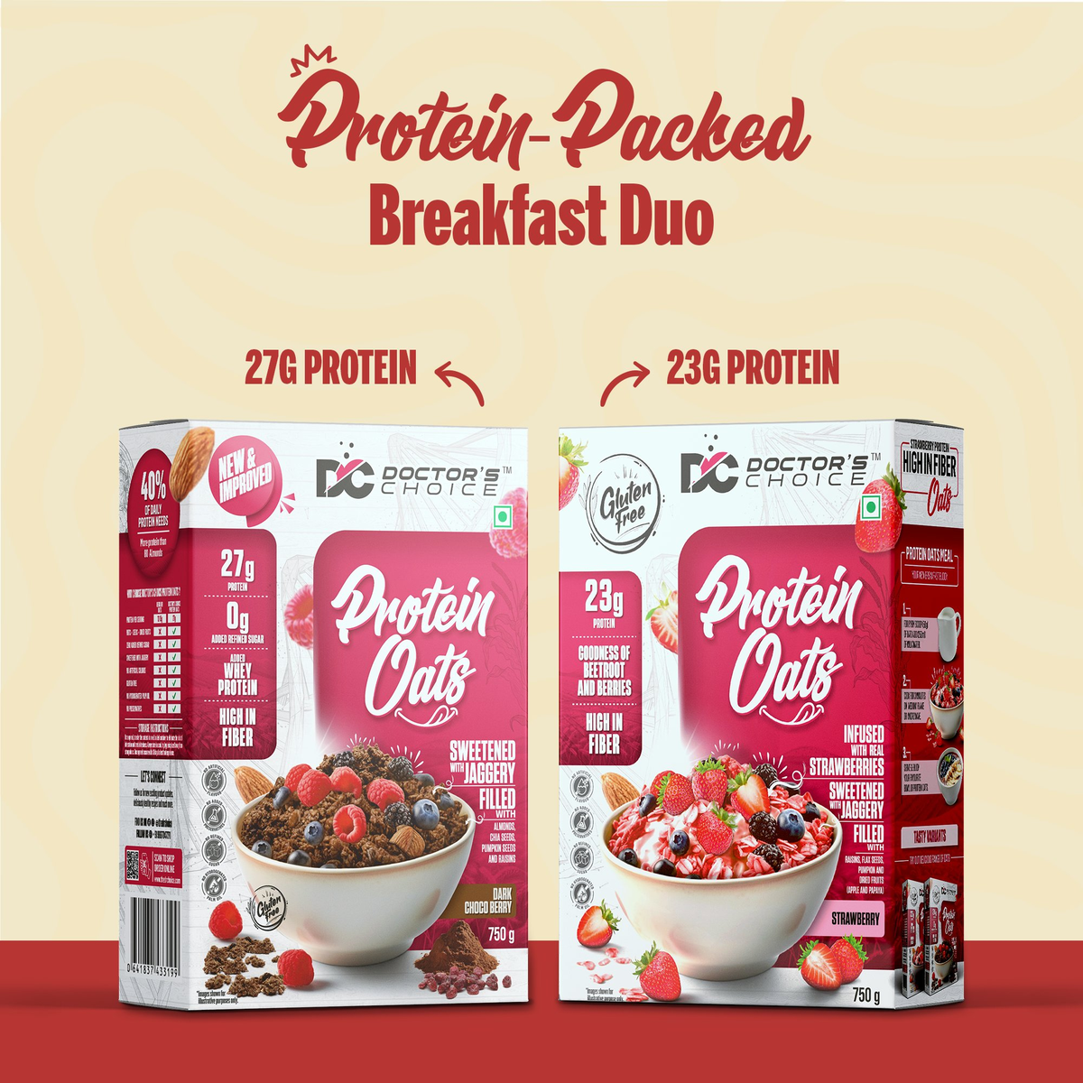 Image 2 of Doctor's Choice Protein Oats Combo – Chocolate & Strawberry Protein Oats