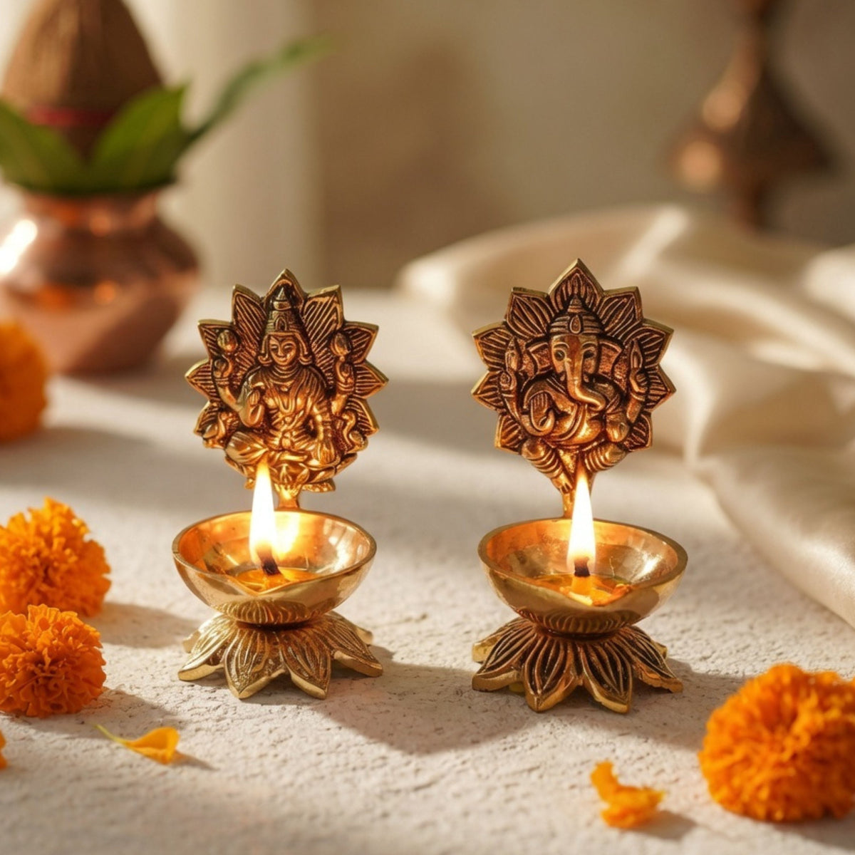 Image 3 of Behoma Lakshmi Ganesh Diya Set