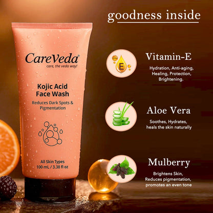 Image 5 of CareVeda Kojic Acid Face Wash For Reduces Dark Spots & Pigmentation Suitable For All Skin Types