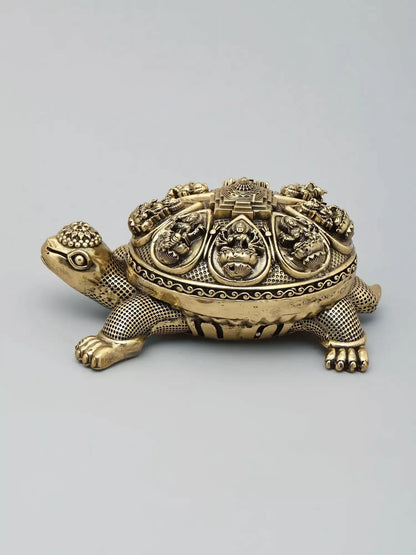 Image 4 of Ishwar Arts 6" Vastu Small Tortoise with Ashtalakshmi and Yantra on Top Superfine Brass Statue