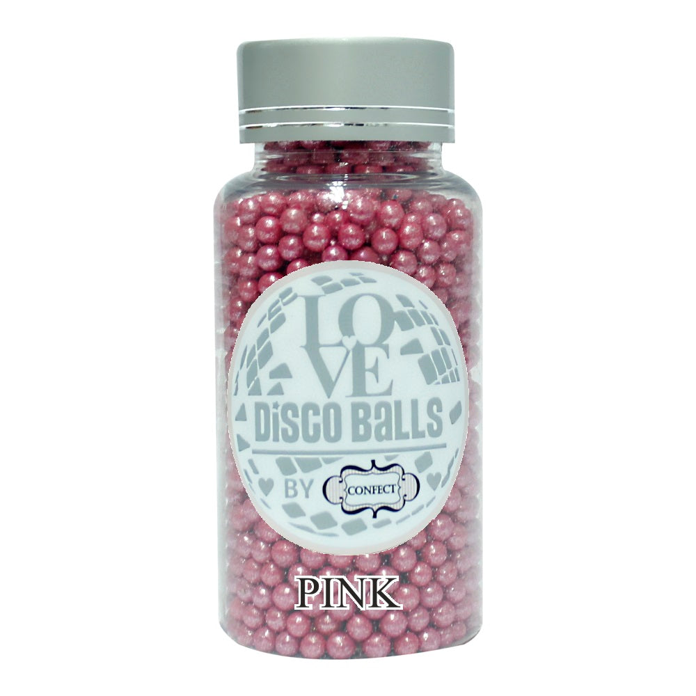 Image 1 of 120 gm for the product Confect Pink Disco Balls Sprinkles 4 MM