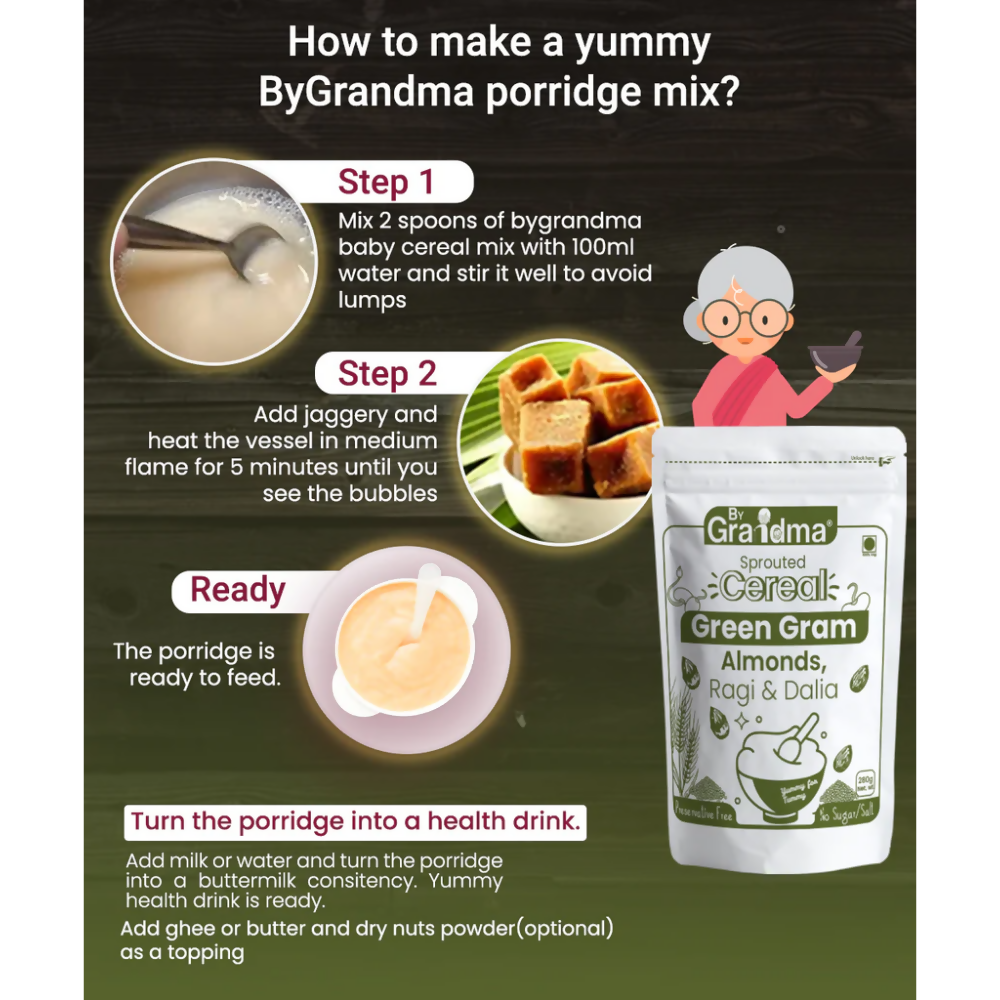 Image 3 of By Grandma Veggies & Nuts – Sprouted Cereal Green Gram, Almond, Ragi and Dalia