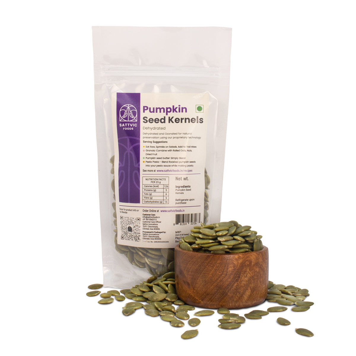 Image 7 of 100 gm / Plastic for the product Sattvic Foods Green Pumpkin Seeds | Mineral-Rich | No Shell