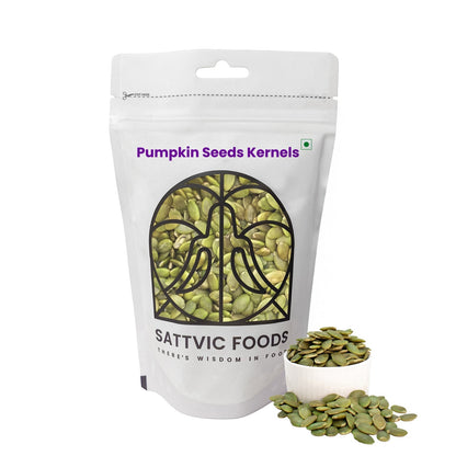Image 9 of 250 gm / Plastic for the product Sattvic Foods Green Pumpkin Seeds | Mineral-Rich | No Shell