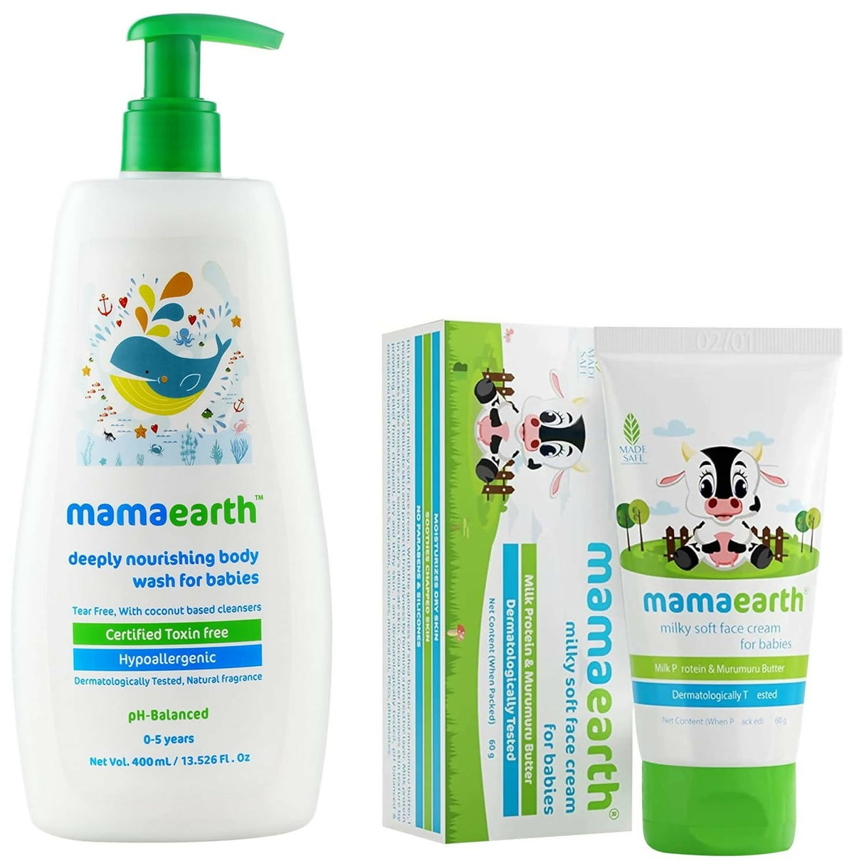 Image 1 of Mamaearth Milky Soft Natural Baby Face Cream & Deeply Nourishing Natural Baby wash