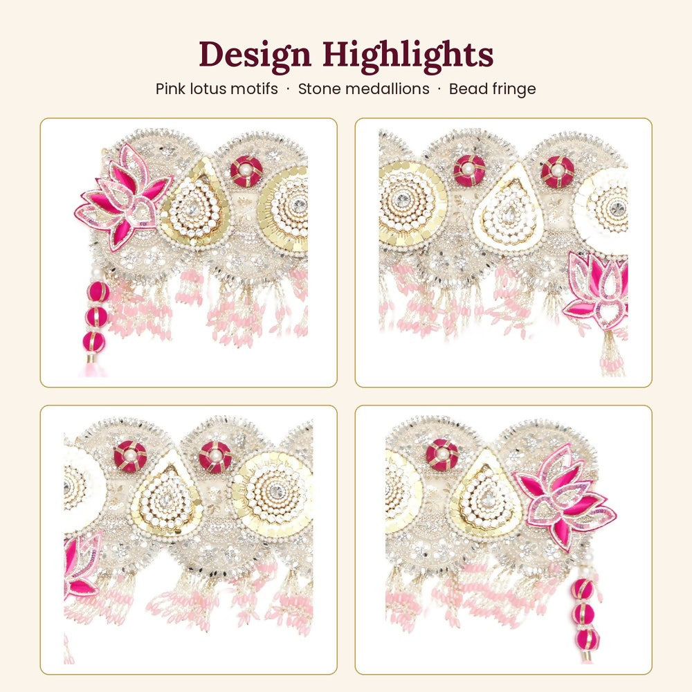 Image 2 of Renu's Creation Pink Lotus Silver Sequin Toran