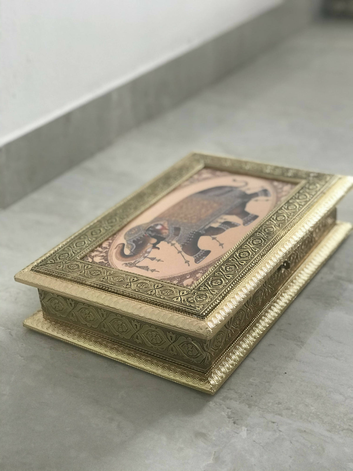 Image 4 of SK Mithaii | Assorted Rajasthani Elephant Design Dry Fruit Box | Almonds | Apricots | Figs | Black Resins |4 Partition