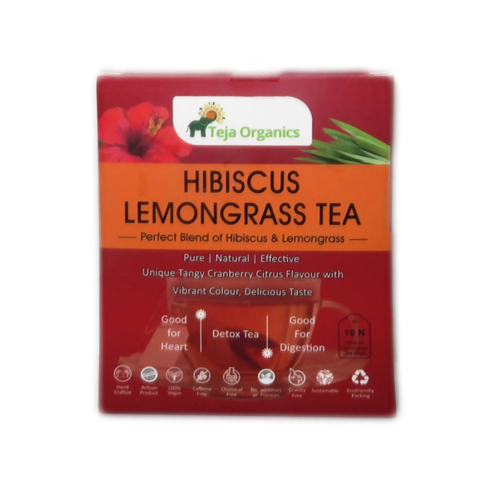 Image 1 of 10 Tea bags / Pack of 1 for the product Teja Organics Hibiscus & Lemongrass Tea Bags