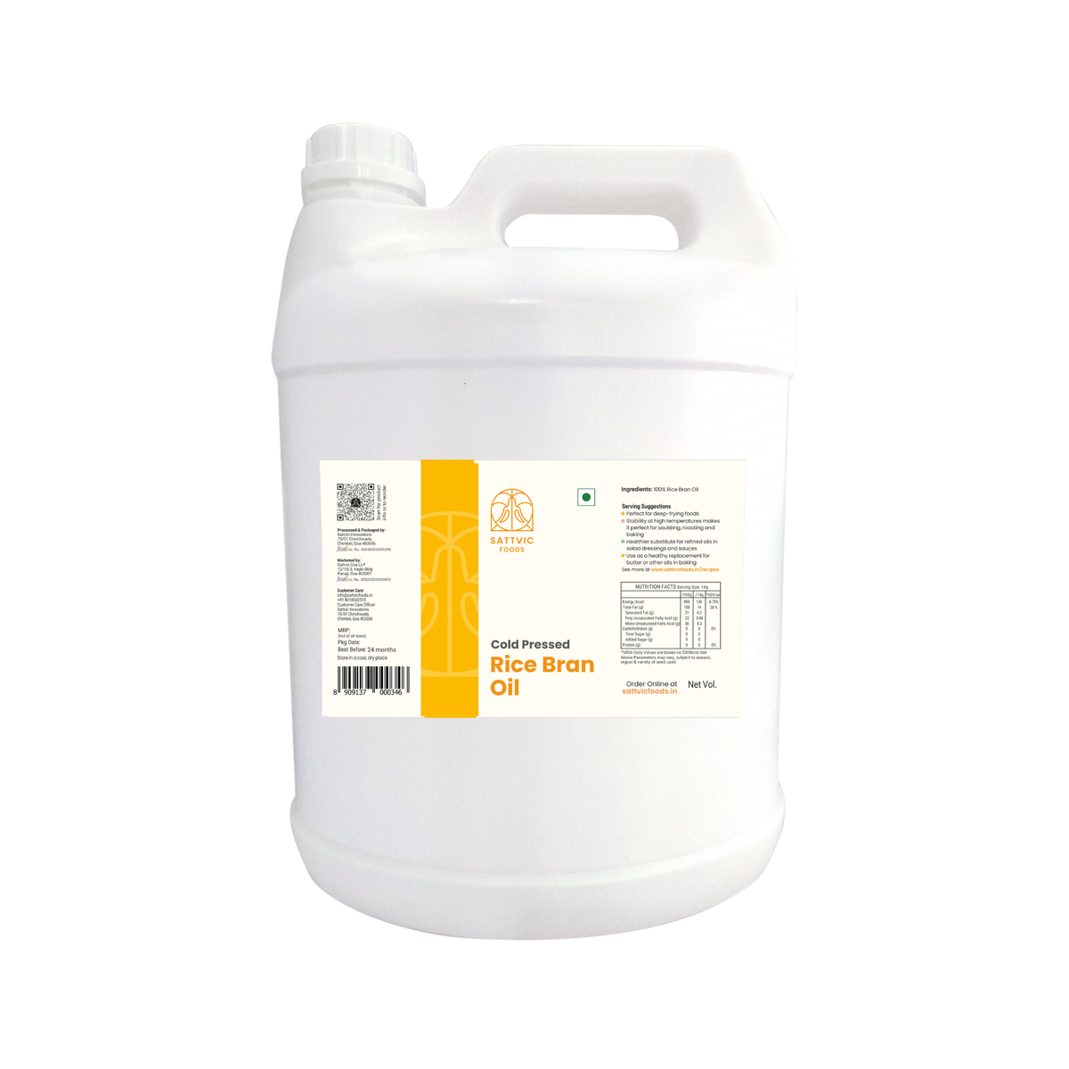 Image 11 of 5 L for the product Sattvic Foods Rice Bran Oil | Cold-Pressed & Healthy Cooking Oil