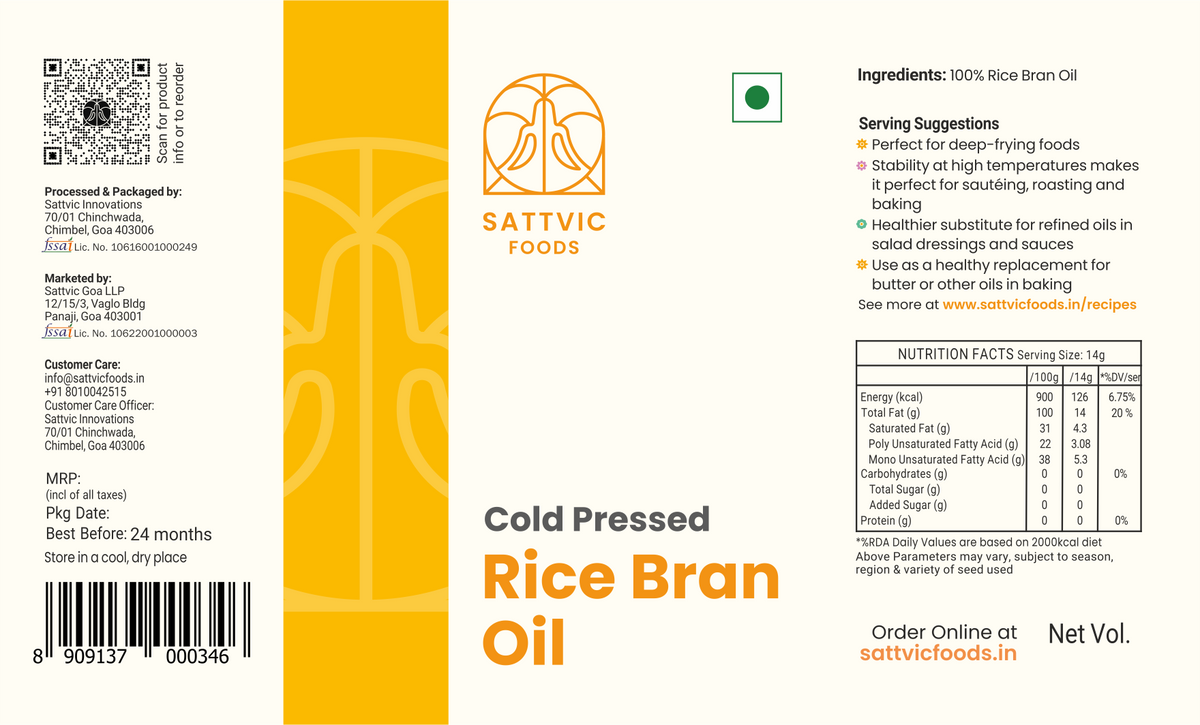 Image 9 of Sattvic Foods Rice Bran Oil | Cold-Pressed & Healthy Cooking Oil
