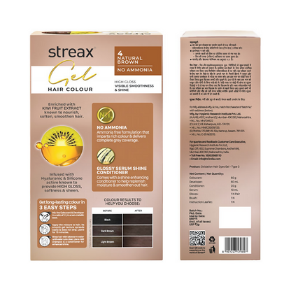 Image 3 of Streax Gel No Ammonia 100% Grey Coverage Hair Color - Natural Brown 4