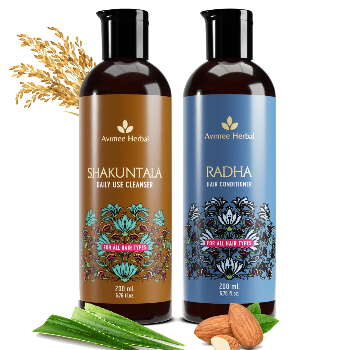 Image 1 of combo for the product Avimee Herbal Shakuntala Hair Cleanser and Radha Hair Conditioner Combo For Silky, Shiny & Strong Hair