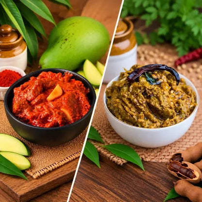 Image 1 of combo for the product Tenali Ruchulu Pickles Combo: Mango Pickle + Chintakaya Pickle