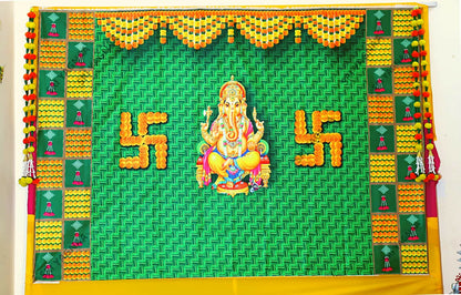 Image 1 of Default Title for the product Sri Yagnaa M 28 – Swastik Ganesh Pooja Backdrop Cloth, 8 x 5 Ft