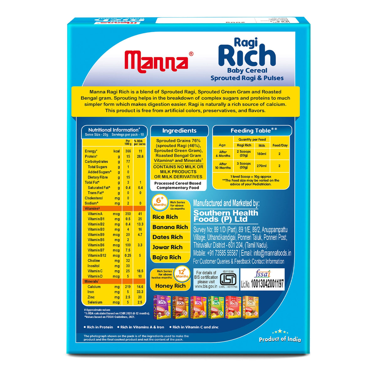 Image 8 of Manna Baby Cereal Sprouted Ragi & Pulses 6 months
