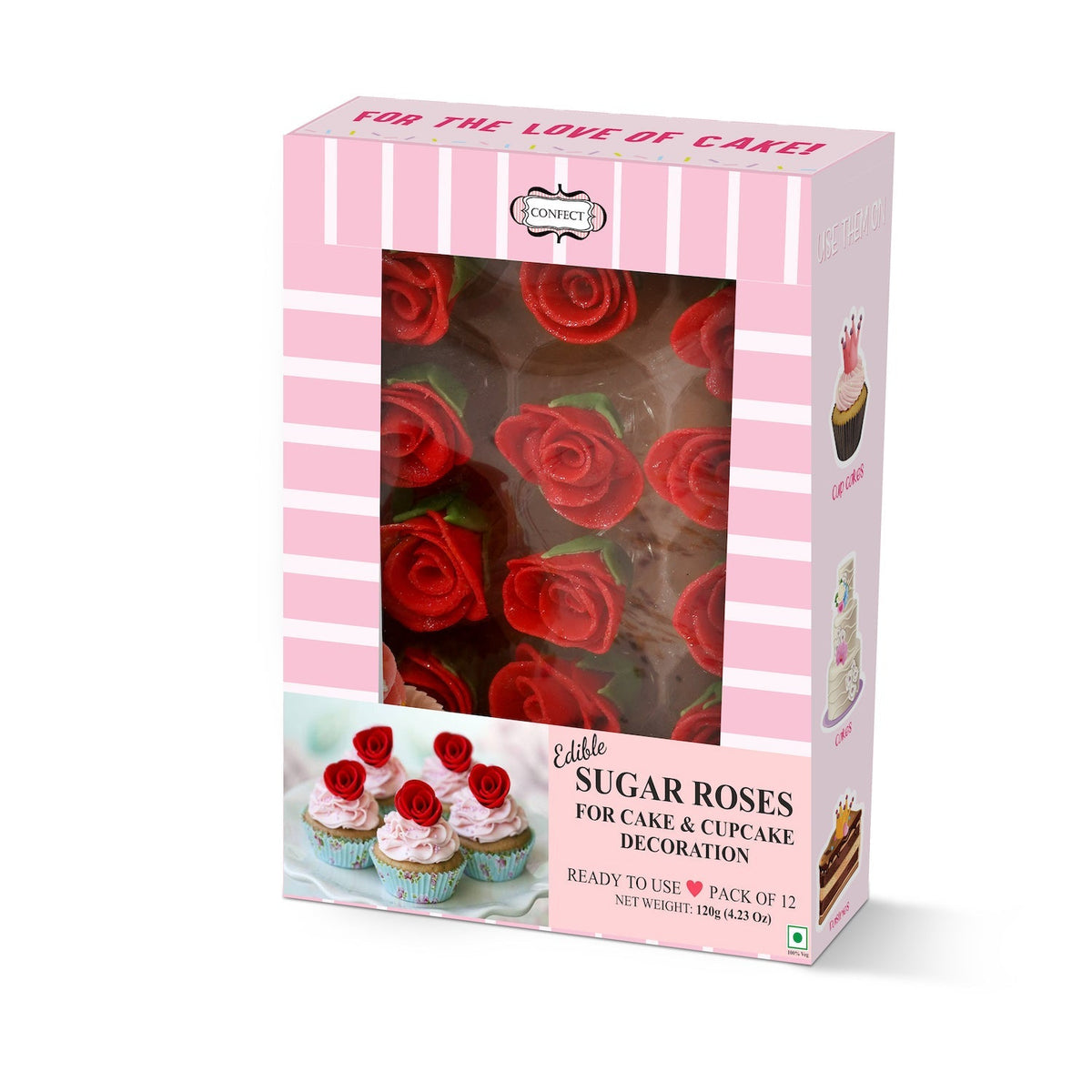 Image 2 of Confect Sugar Roses for Cake & Cupcake Decoration Red