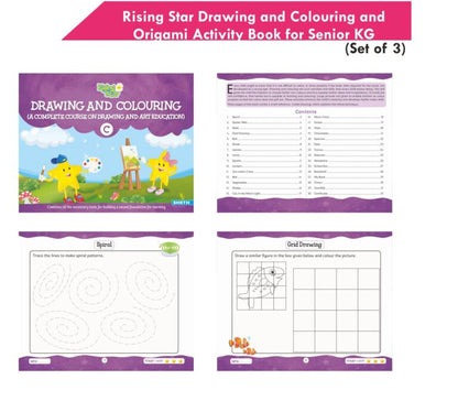 Image 2 of Rising Star Kids Learning Drawing, Colouring & Origami Activity Book for Senior KG Set of 3| Learn To Colour| Paper Folding Book| Ages 5-6 Years