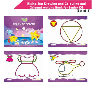 Image 3 of Rising Star Kids Learning Drawing, Colouring & Origami Activity Book for Senior KG Set of 3| Learn To Colour| Paper Folding Book| Ages 5-6 Years