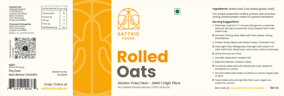 Image 8 of Sattvic Foods Rolled Oats | Jumbo-Sized, Gluten-free, Fibre-Rich