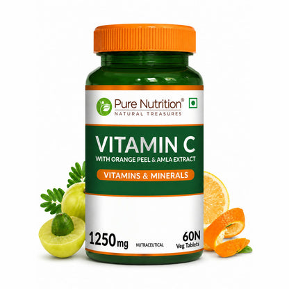 Image 1 of 60 tabs / Pack of 3 for the product Pure Nutrition Plant-Based Vitamin C, Veg Tabs with Amla & Orange Peel Extract