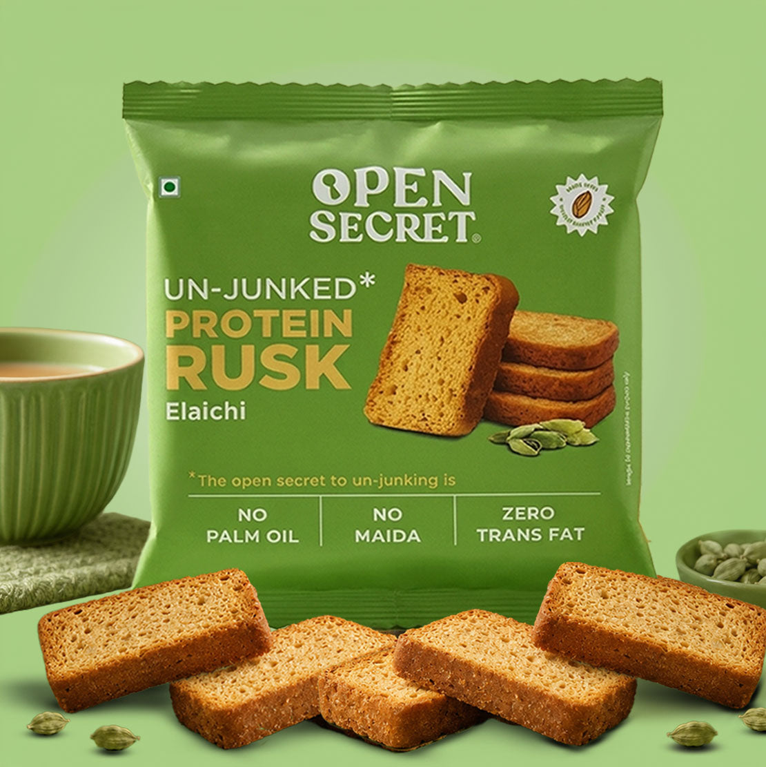 Image 1 of Open Secret High Protein Rusk - Elaichi