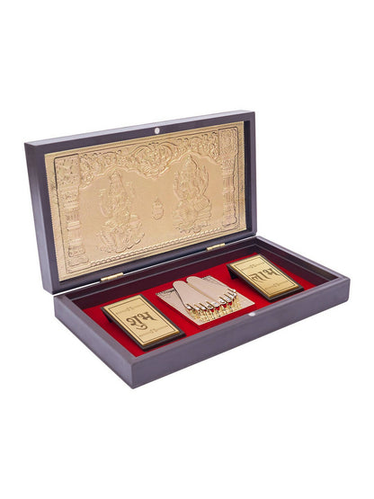 Image 3 of Golden Peacock Brown & Gold-Toned 24 Ct Gold Foil Laxmi And Ganesh Pooja Box