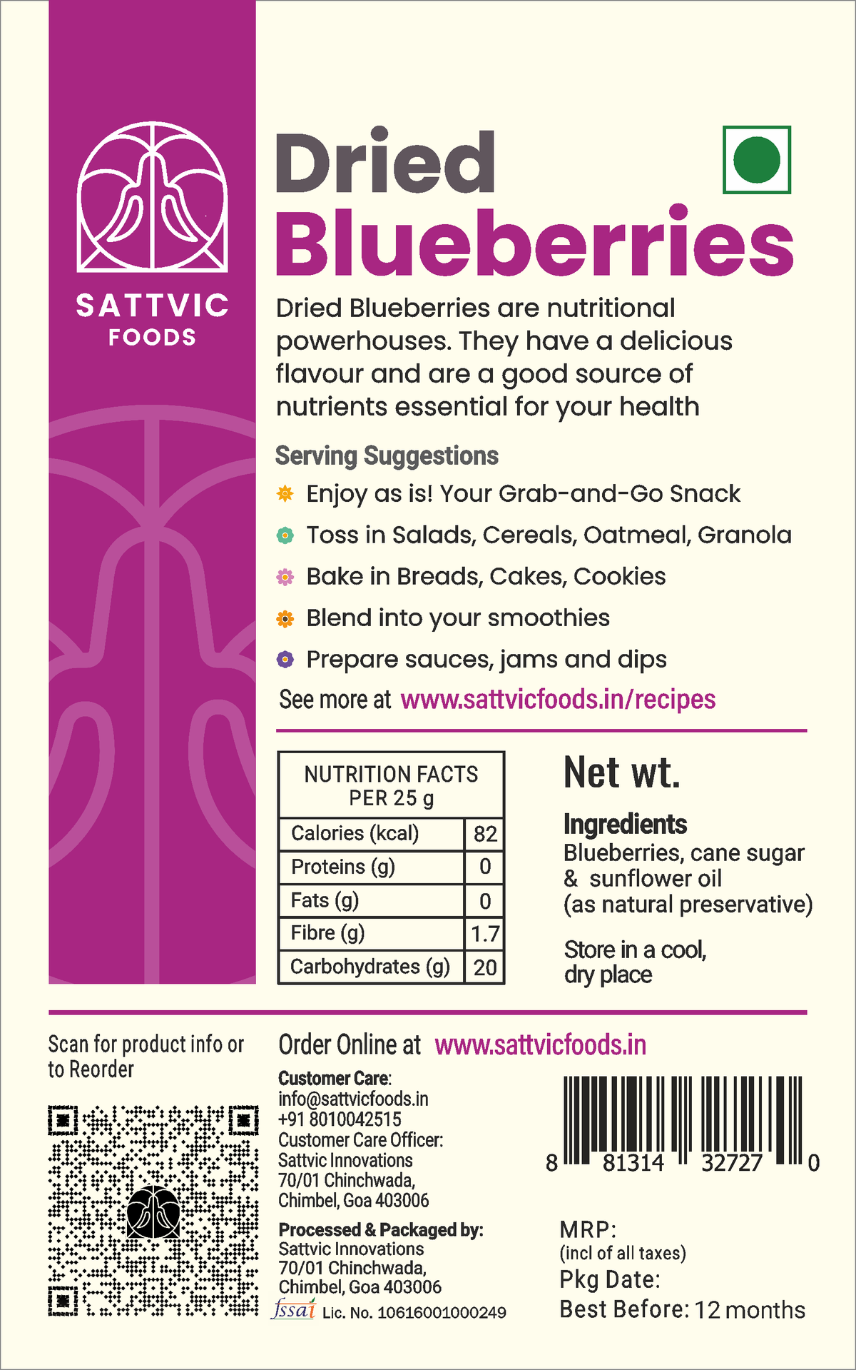 Image 6 of Sattvic Foods Dried Blueberries