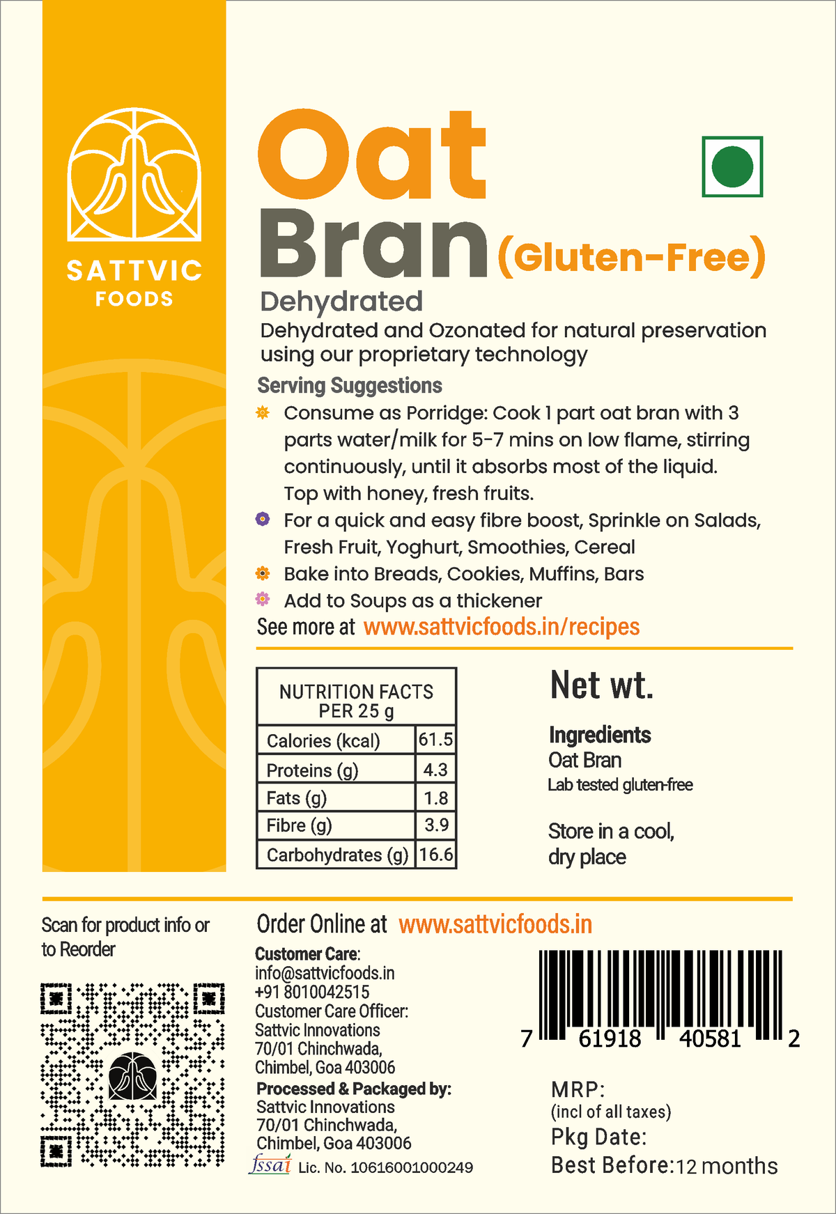 Image 6 of Sattvic Foods Oat Bran - Gluten-free & Fibre-Rich