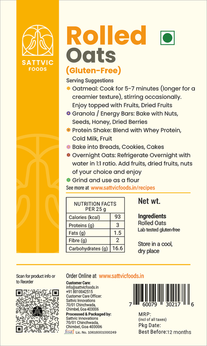 Image 7 of Sattvic Foods Rolled Oats | Jumbo-Sized, Gluten-free, Fibre-Rich