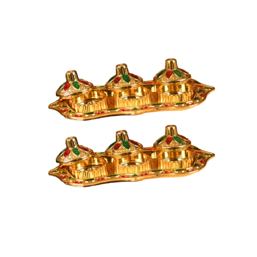 Image 4 of Pack of 2 for the product Sri Rudra Fiber Gold Kumkum Haldi Chandan Tray (SR 01962)