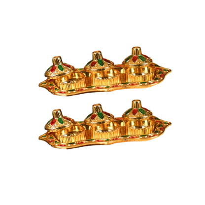 Image 4 of Pack of 2 for the product Sri Rudra Fiber Gold Kumkum Haldi Chandan Tray (SR 01962)