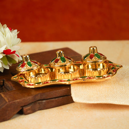 Image 1 of Sri Rudra Fiber Gold Kumkum Haldi Chandan Tray (SR 01962)