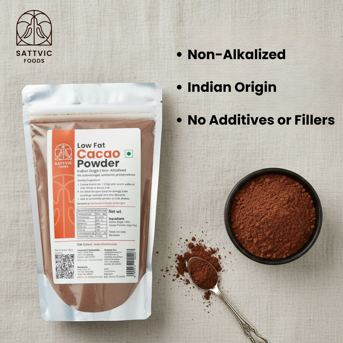 Image 3 of Sattvic Foods Cacao Powder (Low Fat) | Indian Origin & Non-Alkalized