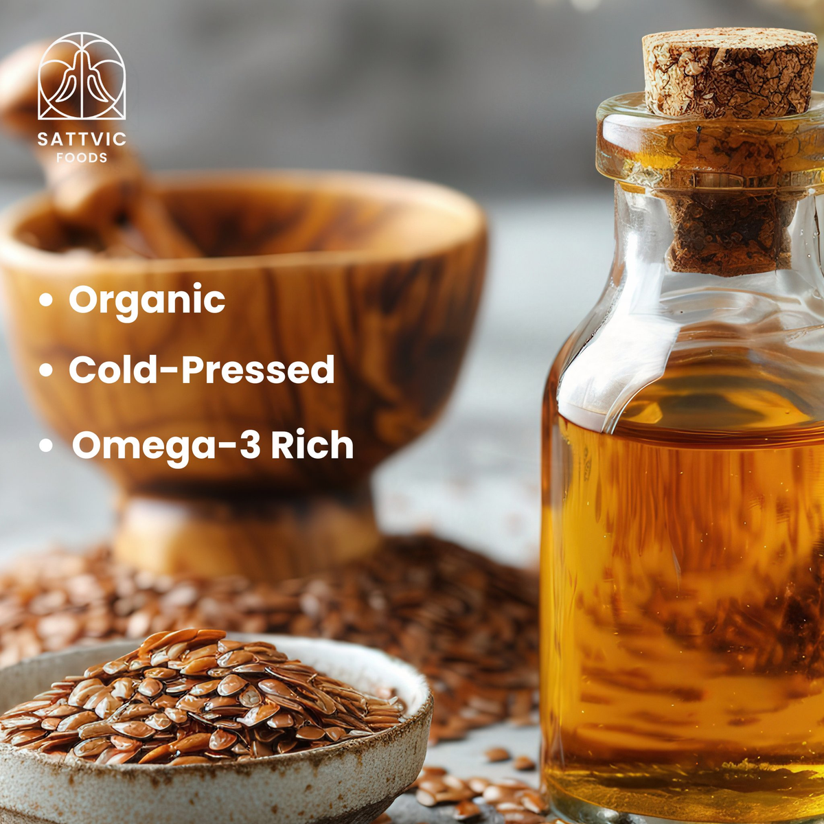 Image 3 of Sattvic Foods Flaxseed Oil | Rich in Omega-3 | Organic & Cold Pressed