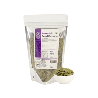 Image 12 of 750 gm / Plastic for the product Sattvic Foods Green Pumpkin Seeds | Mineral-Rich | No Shell