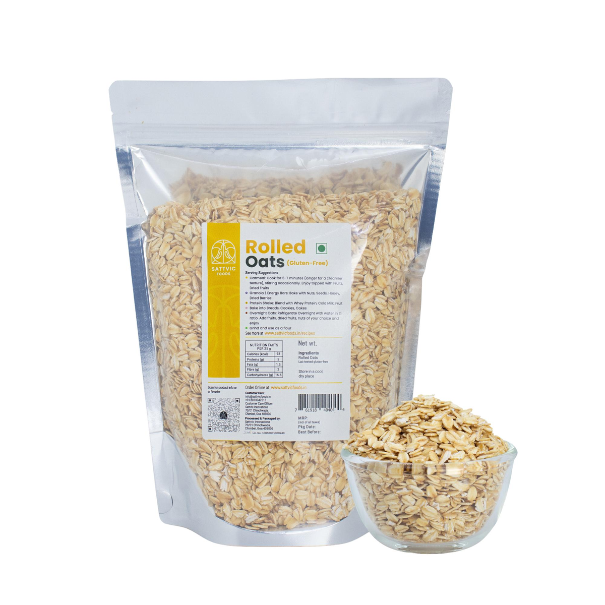 Image 9 of 750 gm for the product Sattvic Foods Rolled Oats | Jumbo-Sized, Gluten-free, Fibre-Rich