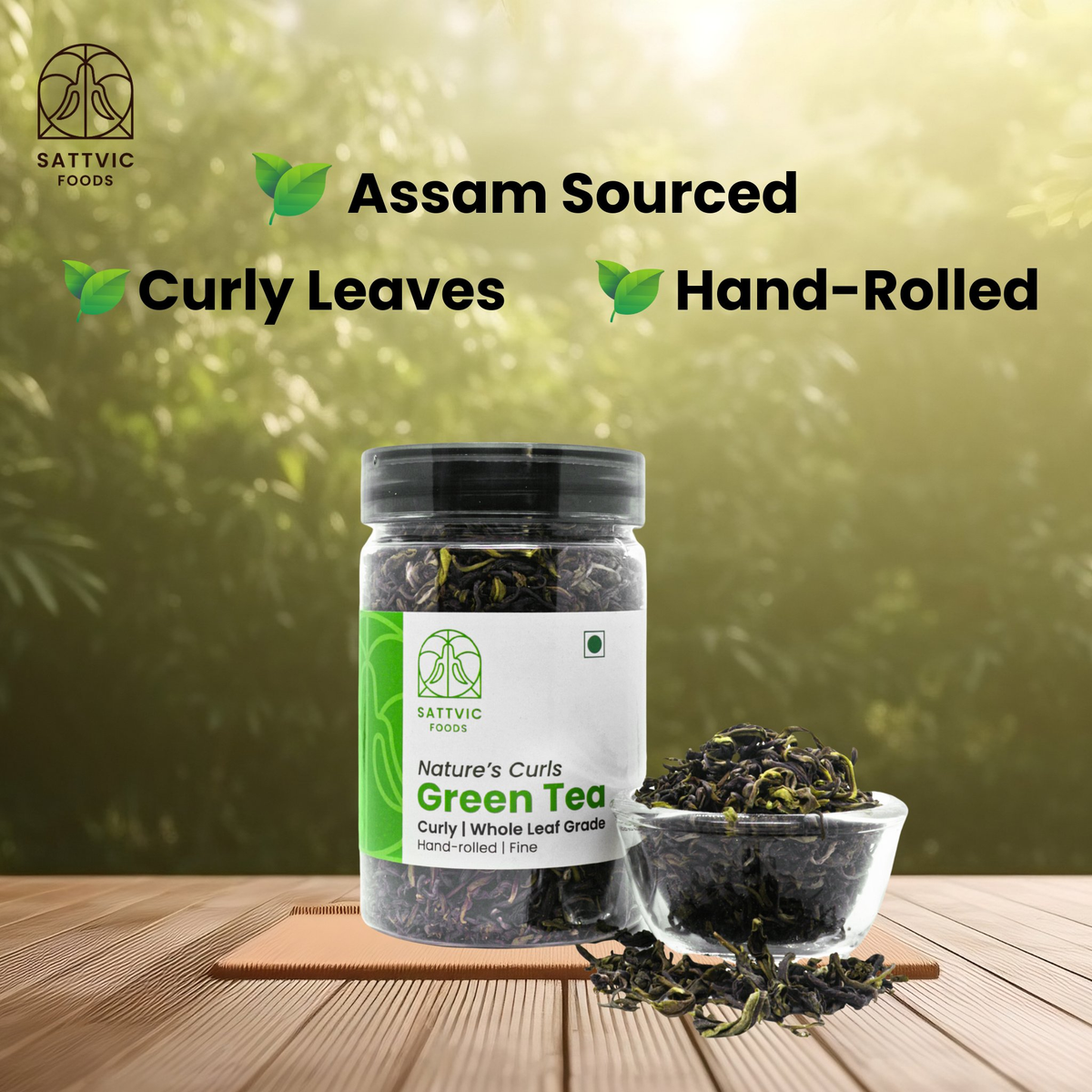 Image 2 of Sattvic Foods Green Tea - Nature’s Curls | Whole Leaf Grade