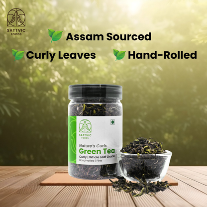 Image 2 of Sattvic Foods Green Tea - Nature’s Curls | Whole Leaf Grade