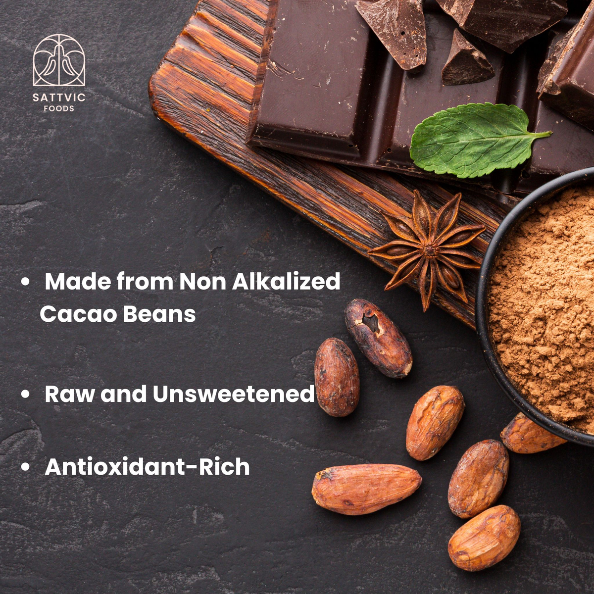 Image 3 of Sattvic Foods Cacao Powder | Pure & Non-Alkalised