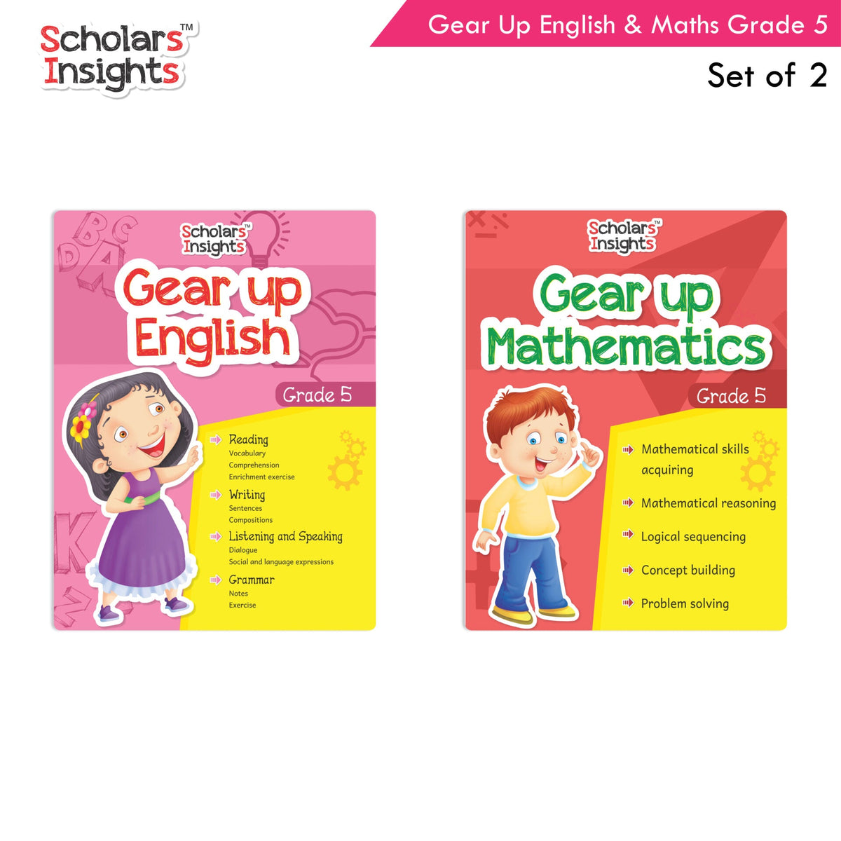 Image 2 of Scholars Insights Gear Up English & Maths Grade 5 Books Set Of 2| Grammar Skills, Maths Logical Reasoning, Problem Solving Book| Ages 10-11 Years