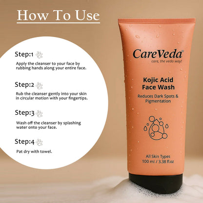 Image 8 of CareVeda Kojic Acid Face Wash For Reduces Dark Spots & Pigmentation Suitable For All Skin Types