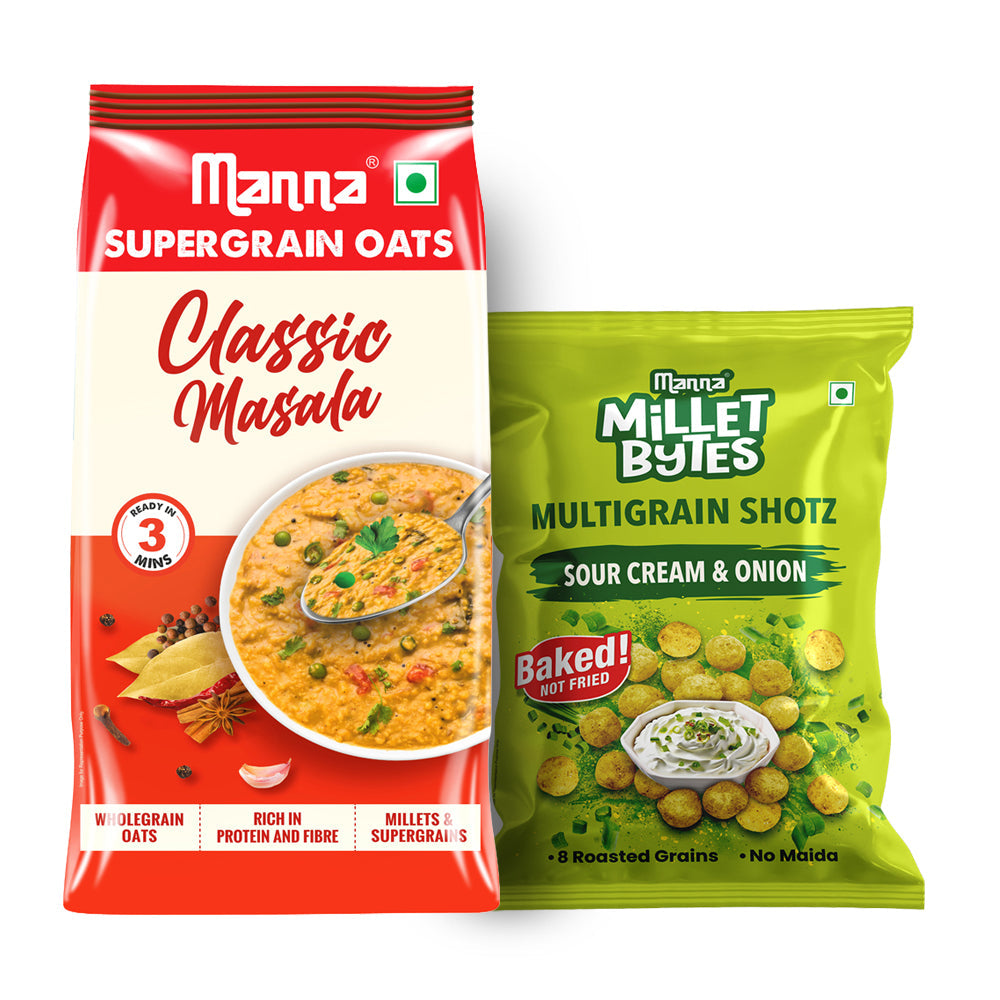 Image 1 of Manna Millet Bytes Sour Cream & Onion Pack of 5 and Masala Oats Classic Combo
