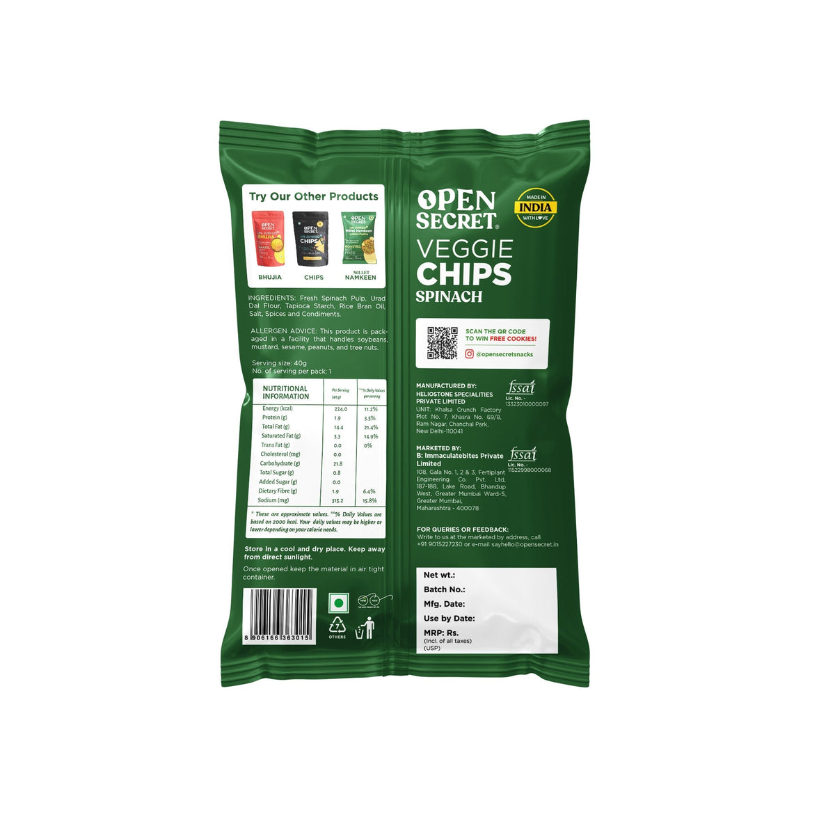 Image 6 of Open Secret Spinach Chips | Healthy Snacks, 0% Palm Oil, Contains Protein and Vegetables | Guilt Free