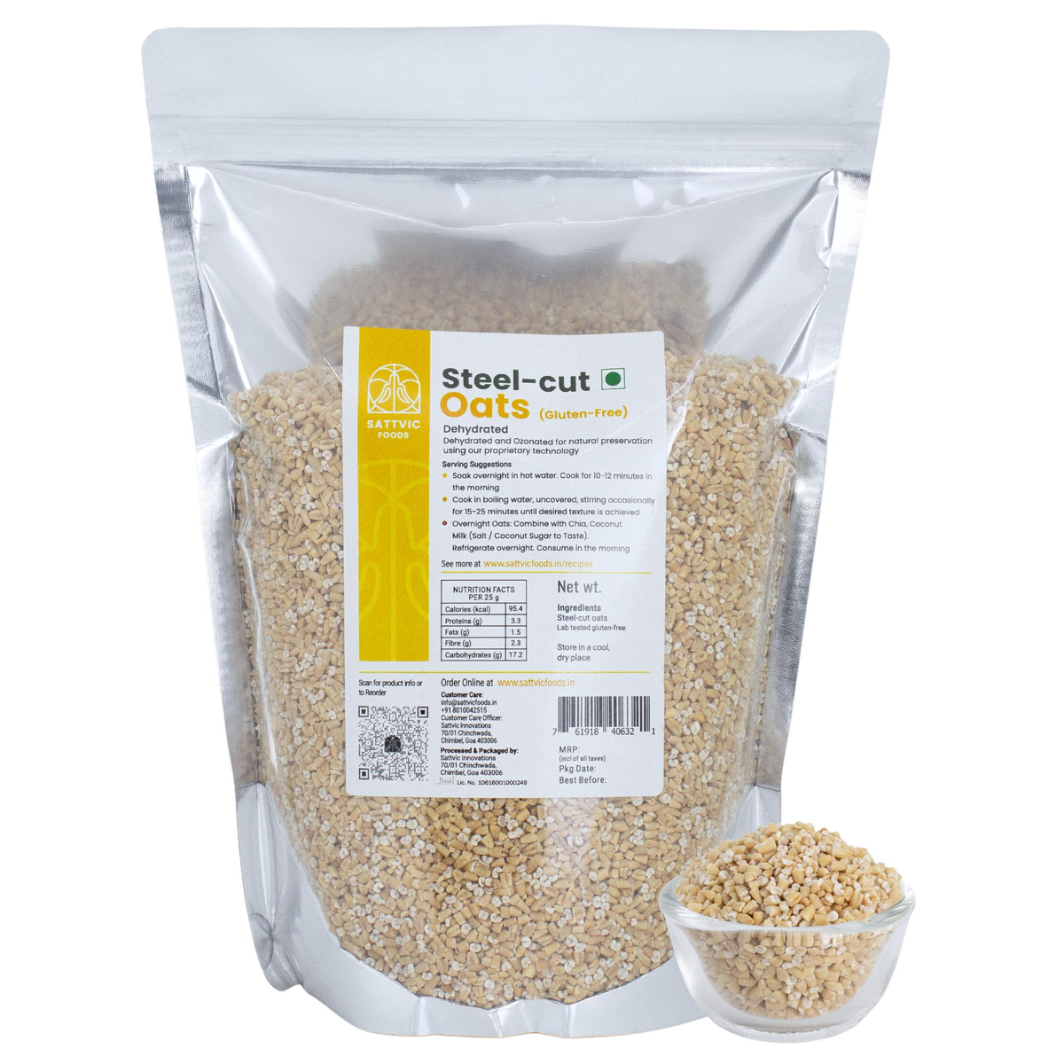 Image 10 of 1 kg for the product Sattvic Foods Steel Cut Oats | Gluten-free & Low GI