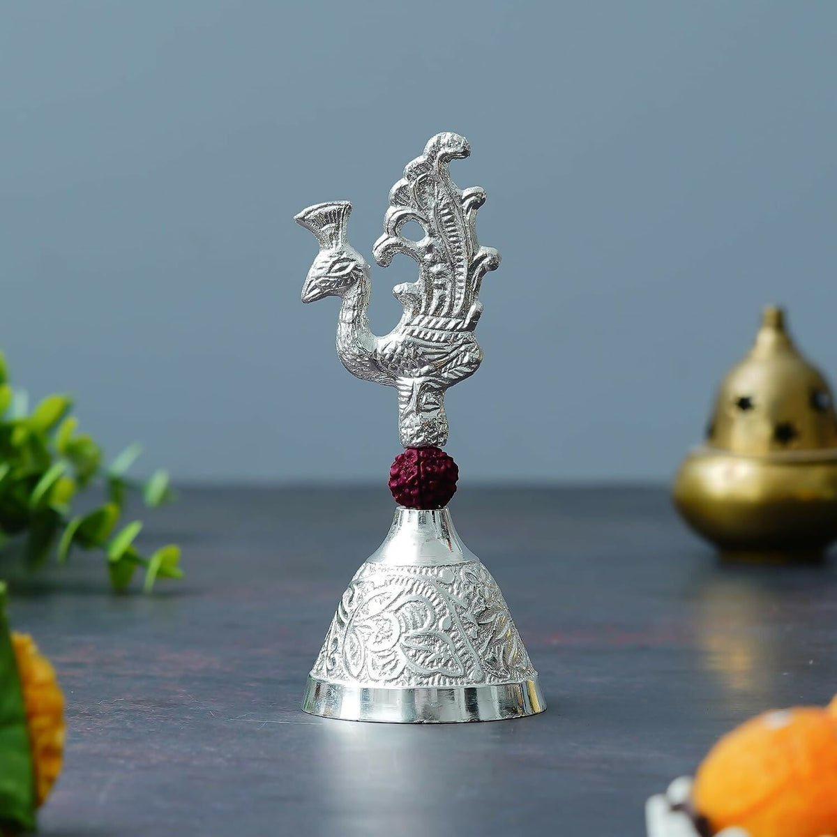 Image 5 of Webelkart Premium HandiCrafted Peacock Silver Plated Pooja Bell
