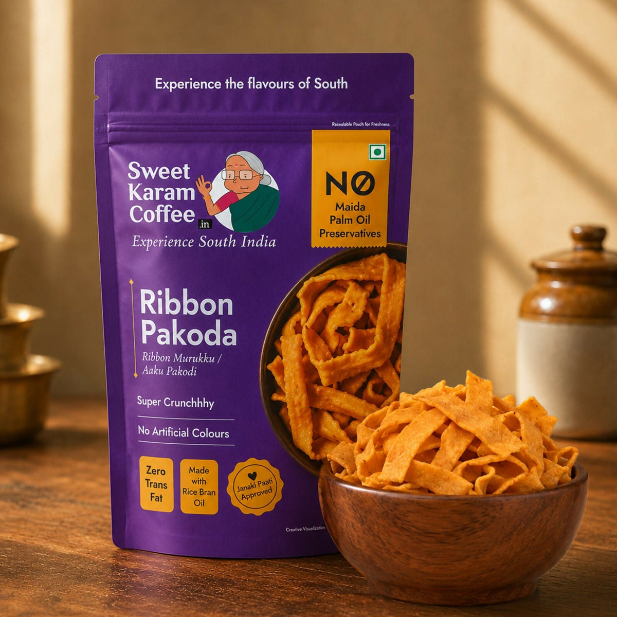 Image 2 of Sweet Karam Coffee Ribbon Pakoda (Ribbon Murukku)